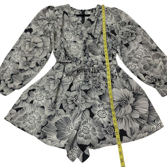 Express Romper Womens Large Black Beige Floral Long Sleeve Tie Front Bohemian - Picture 10 of 13